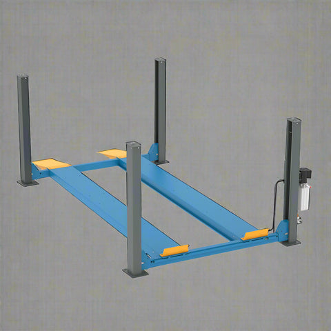 Blue 4-post car lift in a workshop setting
Top-down view of the HFL4065E vehicle lift
Vehicle raised on blue 4-post lift
Hydraulic-powered truck lift hoist
Portable heavy-duty automotive lift with ramps