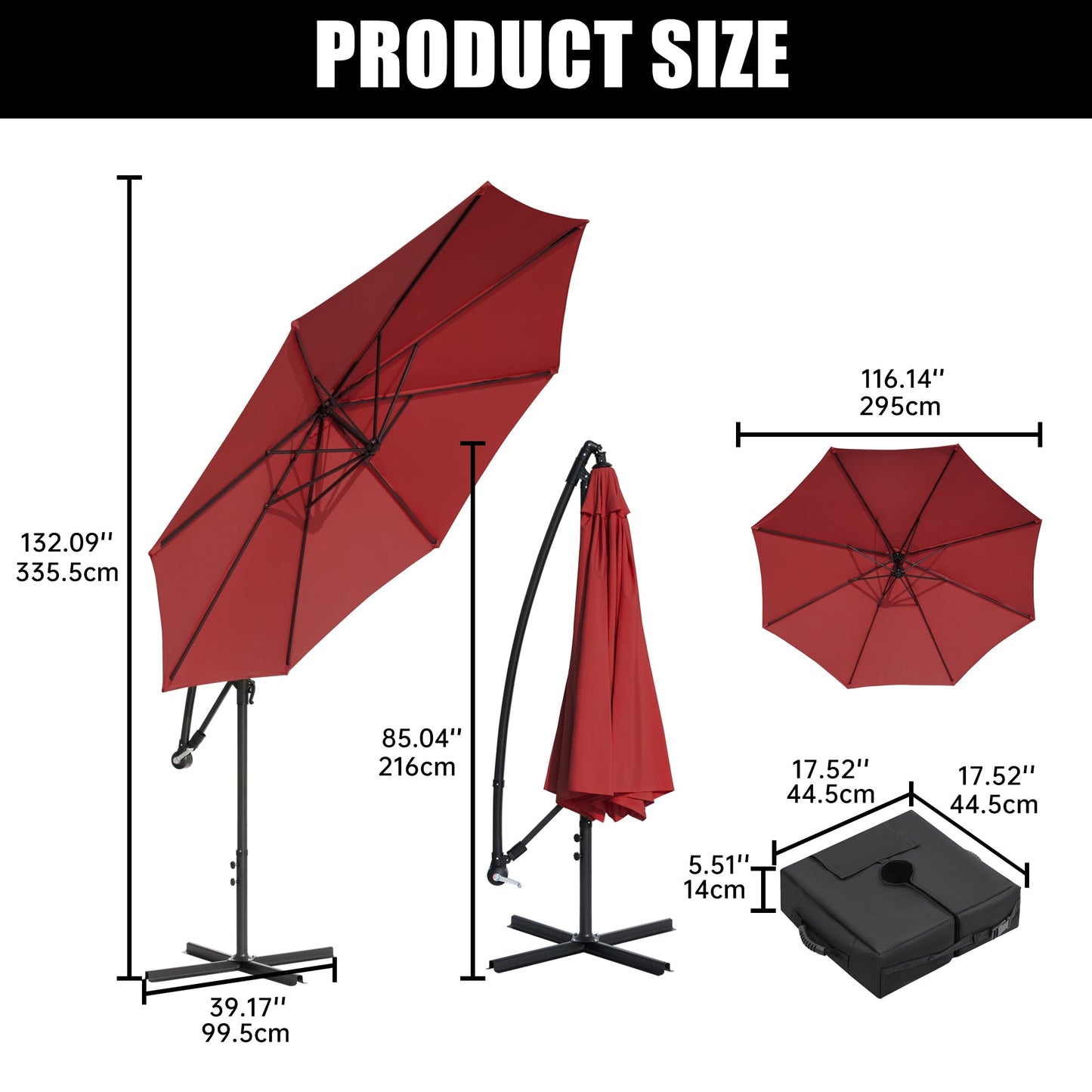 10 ft Hanging Offset Patio Umbrella with Crank and Sand Bag Included - with Red | Sold by Uncle Wiener's Wholesale