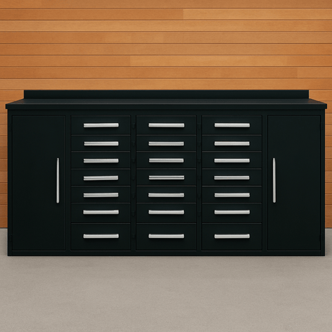 10 FT Heavy - Duty Steel Workbench β Garage Storage Table with 25 Drawers - with 25 Drawer Black | Sold by Uncle Wiener's Wholesale