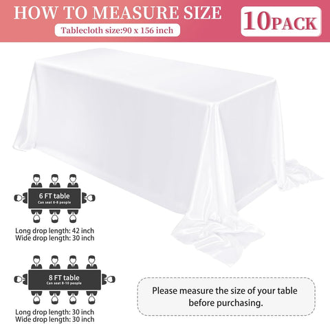 10 Pack Satin Tablecloth 90 x 156 Inch White Rectangle Silky Satin Table Cover,Bright Silk Smooth Fabric Table Cloth,Overlay Silky Table Cover for Wedding Party Banquet Event Dining Decoration - with | Sold by Uncle Wiener's Wholesale