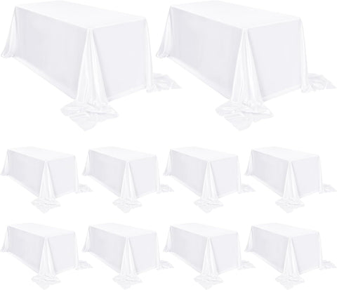 10 Pack Satin Tablecloth 90 x 156 Inch White Rectangle Silky Satin Table Cover,Bright Silk Smooth Fabric Table Cloth,Overlay Silky Table Cover for Wedding Party Banquet Event Dining Decoration - with | Sold by Uncle Wiener's Wholesale