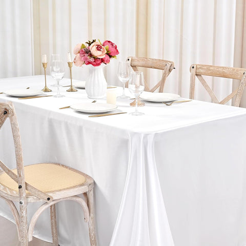 10 Pack Satin Tablecloth 90 x 156 Inch White Rectangle Silky Satin Table Cover,Bright Silk Smooth Fabric Table Cloth,Overlay Silky Table Cover for Wedding Party Banquet Event Dining Decoration - with | Sold by Uncle Wiener's Wholesale