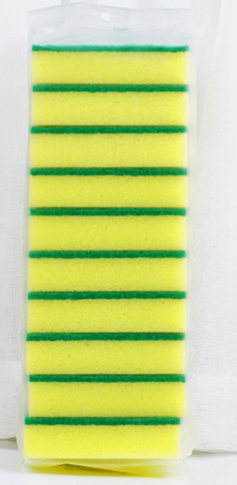 10-pack non-scratch kitchen sponges – yellow and green dual-layer design
Heavy-duty kitchen scrub sponges for dishes and cookware
Durable scouring pads safe for pots, pans, and nonstick surfaces