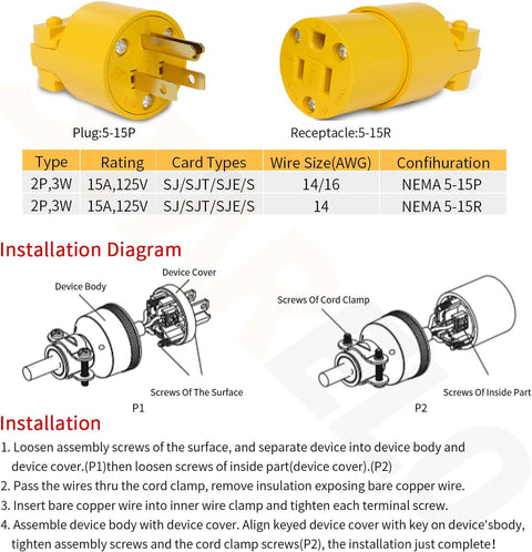 10 PCS Electrical Replacement Plug & Connector Set – NEMA 5 - 15P 81445123 - with | Sold by Uncle Wiener's Wholesale
