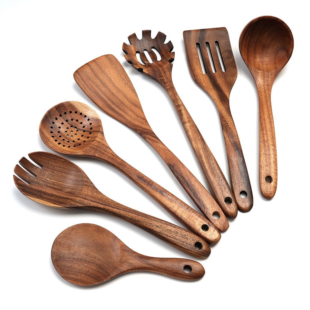 10 Piece Acacia Wood Kitchen Utensil Set Cooking Tools Non Stick Safe KA10P - with | Sold by Uncle Wiener's Wholesale