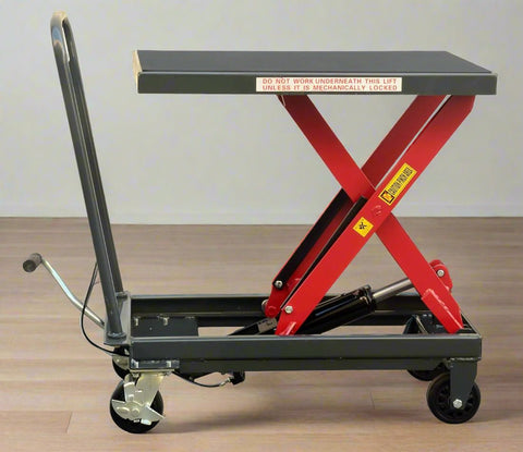 1000 lb Hydraulic Scissor Lift Table Cart – Red Steel, Mobile Platform, 34.5” Lift HLT1000S - Material Handling Equipment with | Sold by Uncle Wiener's Wholesale