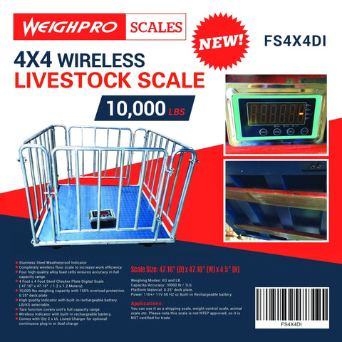 10,000 LB Wireless Livestock Scale – 4x4 Ft Heavy - Duty WeighPro Platform with Indicator – 954415 - with | Sold by Uncle Wiener's Wholesale