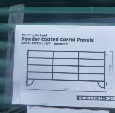 Corral panel fencing lined up in warehouse staging area