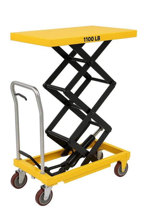 1100 lb Hydraulic Double - Height Scissor Lift Table – Heavy - Duty Industrial Cart | SKU: DSLT05009 - Industrial Material Handling Equipment with | Sold by Uncle Wiener's Wholesale