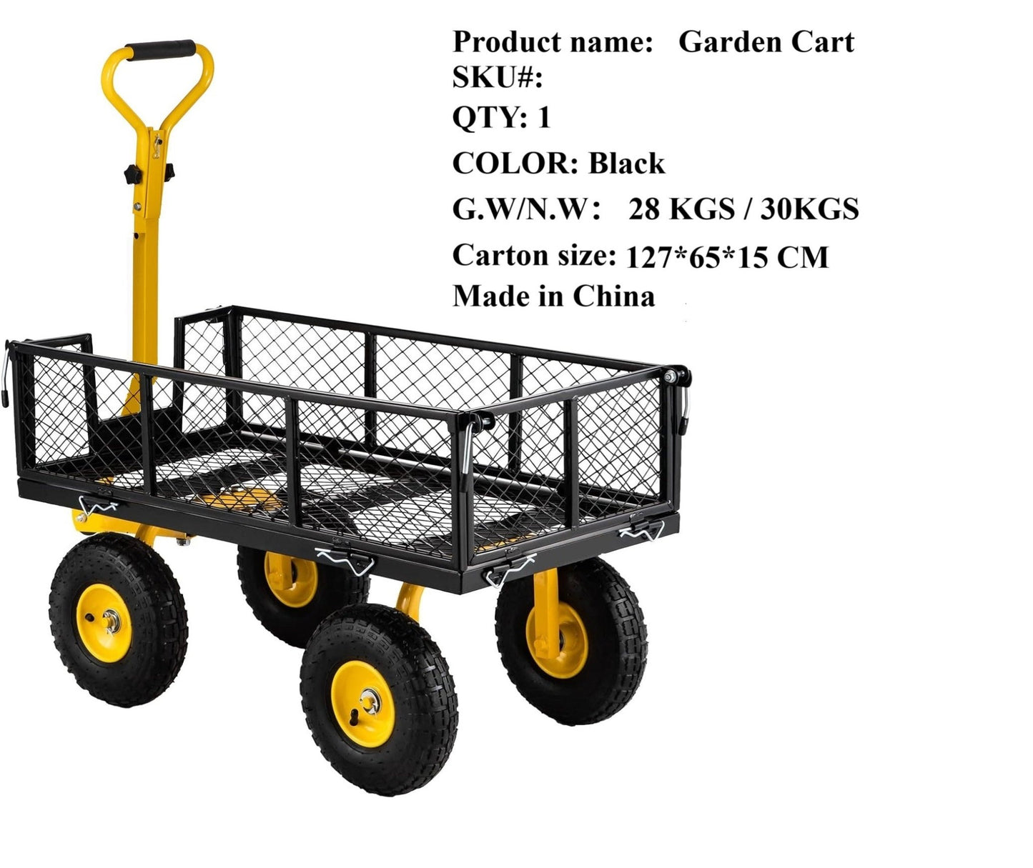 1100 lbs Capacity Garden Cart with Steel Mesh Sides & 15" Pneumatic Tires – GC1380 - with | Sold by Uncle Wiener's Wholesale