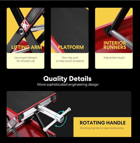 1100 LBS Motorcycle Lift ATV Scissor Jack – Wide Deck Crank Stand | Model 250522A - with | Sold by Uncle Wiener's Wholesale