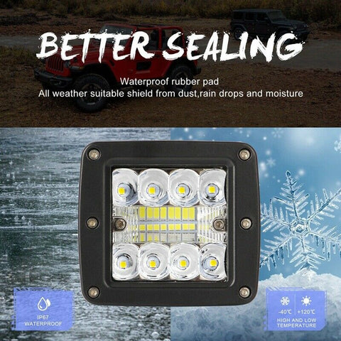 3-inch 48W LED work light pod – dual beam
Black off-road LED work light for trucks and ATVs
Waterproof LED pod light with adjustable bracket
LED flood spot combo light installed on off-road vehicle
Shockproof and dustproof LED pod light – IP67 rating