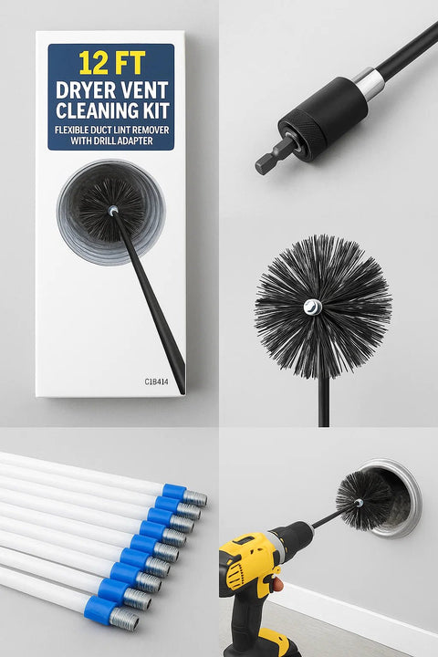 12 FT Dryer Vent Cleaning Kit – Flexible Duct Lint Remover with Drill Adapter | Model C18414 - Dryer Vent Cleaning Kit with | Sold by Uncle Wiener's Wholesale