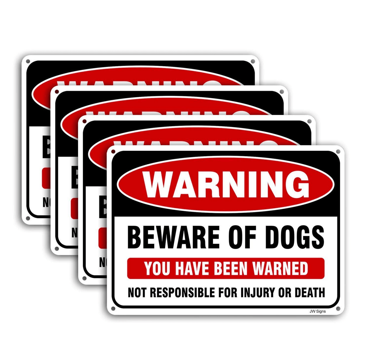14" × 10" Aluminum Warning & Private Property Signs 4 - Pack – No Parking, No Trespassing, Video Surveillance, Beware of Dog Security Signs - with 4 - Pack Warning Beware of Dogs Sign – 14" × 10" | Sold by Uncle Wiener's Wholesale