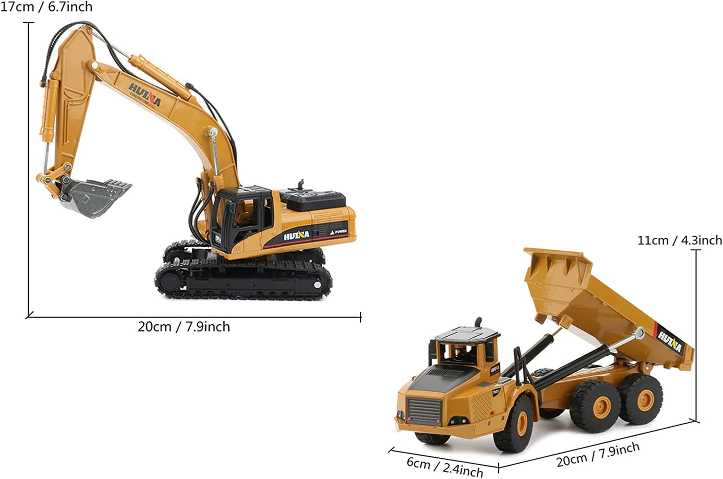 1:50 Diecast Construction Vehicle Toys Forklift Backhoe Bulldozer Crane Excavator Loader - with 1:50 Construction Dump Truck & Excavator | Sold by Uncle Wiener's Wholesale