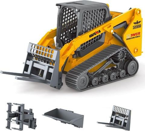 1:50 Scale Tracked Skid Steer Loader Die - Cast Toy – Construction Vehicle Model with Forklift, Shovel & Grabber - with | Sold by Uncle Wiener's Wholesale