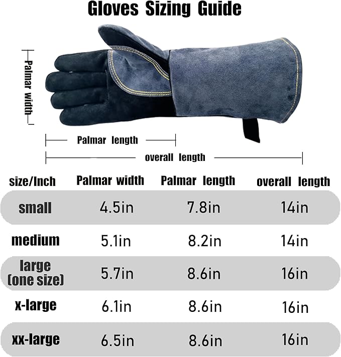 16 Inch Heat Resistant Leather Welding BBQ Gloves 932°F Fire Protection LGW169 - with Small | Sold by Uncle Wiener's Wholesale