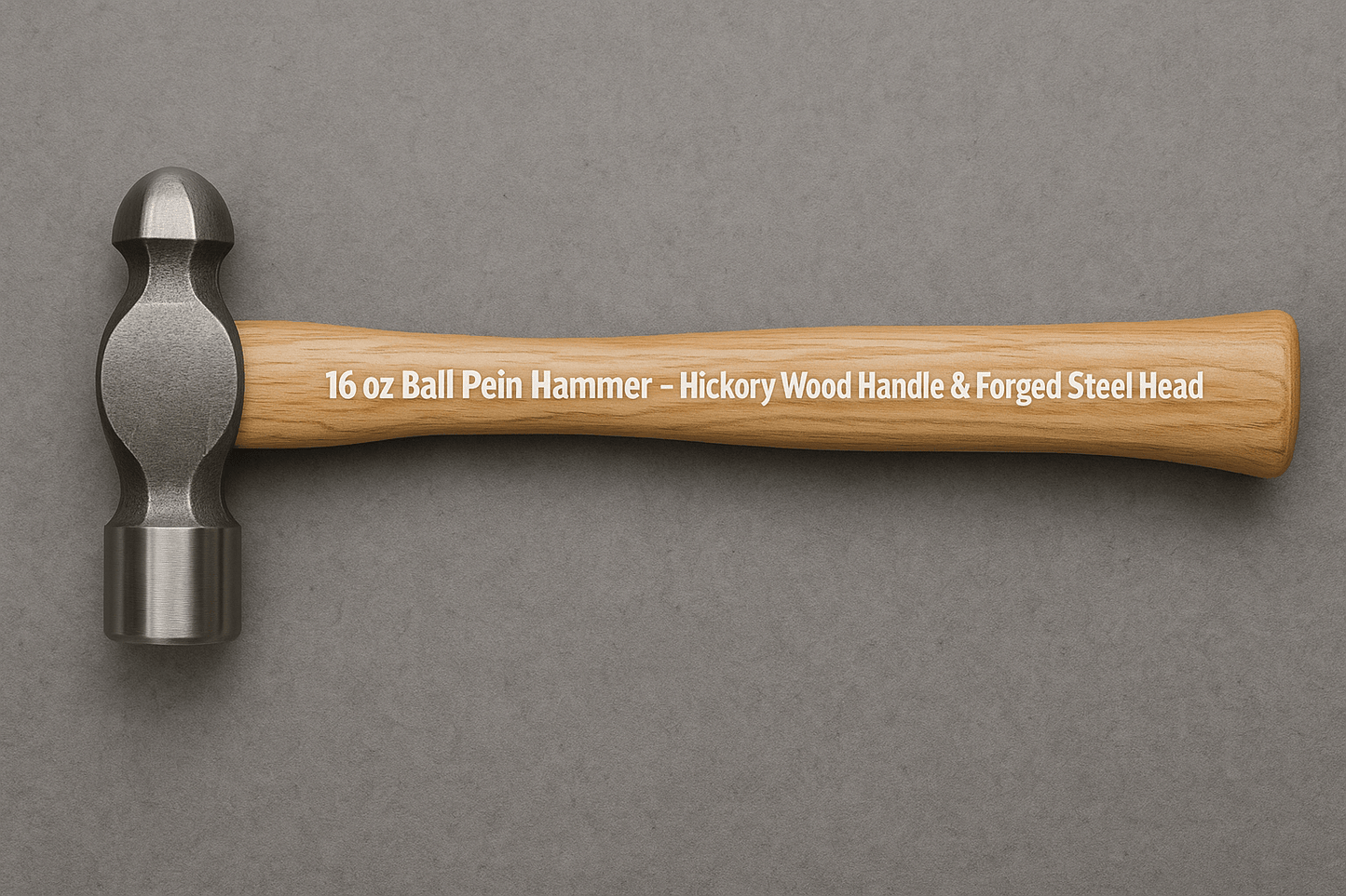 16 oz ball pein hammer with wooden hickory handle
Forged steel head hammer for machinists and metalworkers
Side view of dual-end ball peen hammer
Heavy-duty metalworking hammer with ergonomic handle
Flat and rounded head hammer tool on white background