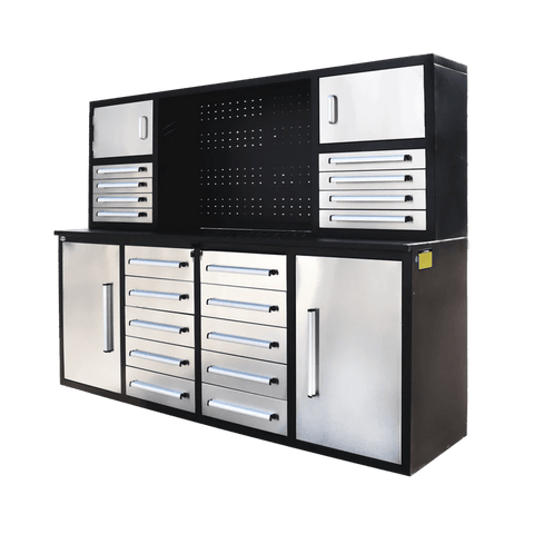 18 - Drawer 7 FT Workbench with Tool Cabinets – Heavy - Duty Steel Construction - with Red 18 - Drawer 7 FT | Sold by Uncle Wiener's Wholesale