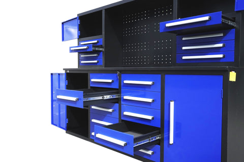 18 - Drawer 7 FT Workbench with Tool Cabinets – Heavy - Duty Steel Construction - with Red 18 - Drawer 7 FT | Sold by Uncle Wiener's Wholesale