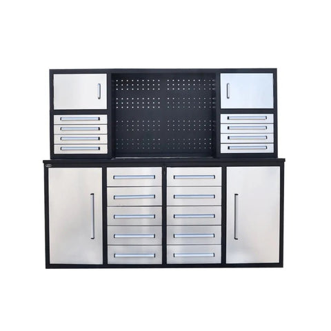18 - Drawer 7 FT Workbench with Tool Cabinets – Heavy - Duty Steel Construction - with Stainless Steel 18 - Drawer 7 FT | Sold by Uncle Wiener's Wholesale