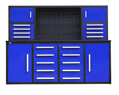 18 - Drawer 7 FT Workbench with Tool Cabinets – Heavy - Duty Steel Construction - with Blue 18 - Drawer 7 FT | Sold by Uncle Wiener's Wholesale