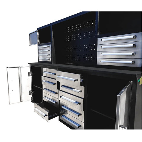 18 - Drawer 7 FT Workbench with Tool Cabinets – Heavy - Duty Steel Construction - with Red 18 - Drawer 7 FT | Sold by Uncle Wiener's Wholesale