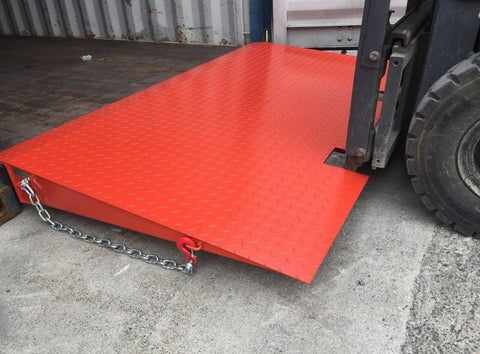 Textured steel ramp surface designed for forklift traction and safety