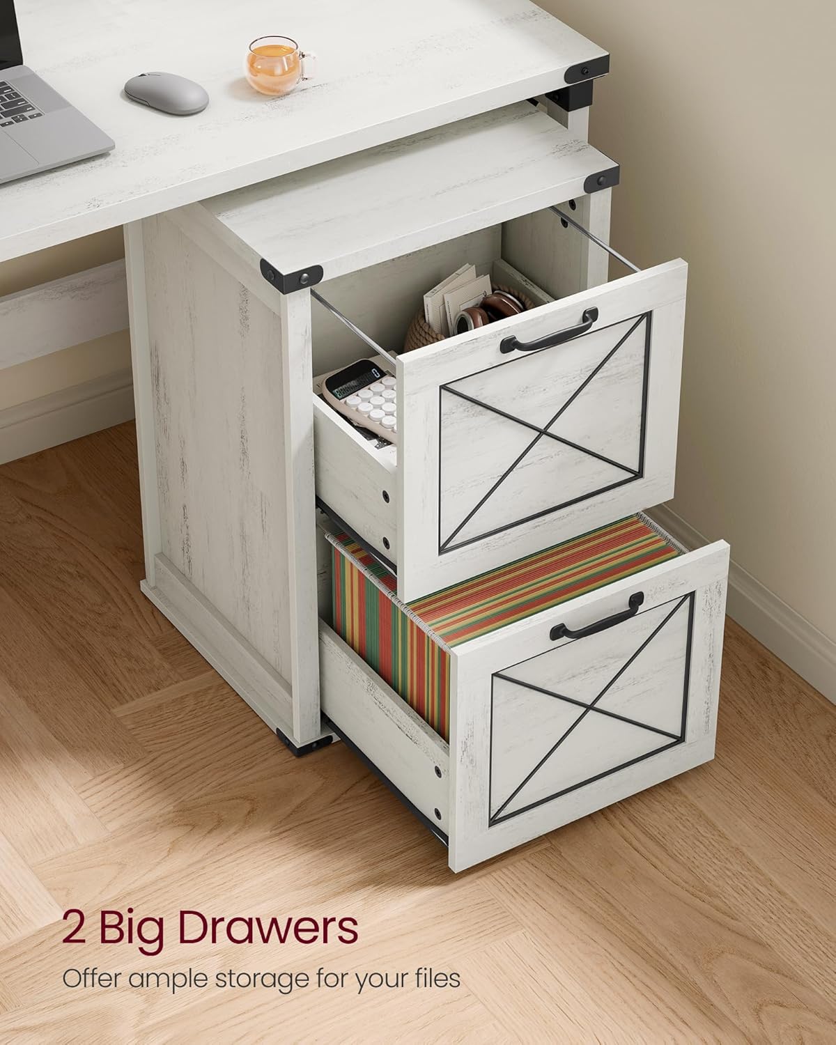 2 Drawer File Cabinet with Hanging File Storage, Farmhouse Filing Cabinet and Printer Stand for A4 and Letter Size Documents OFC048T series - with Rustic White | Sold by Uncle Wiener's Wholesale