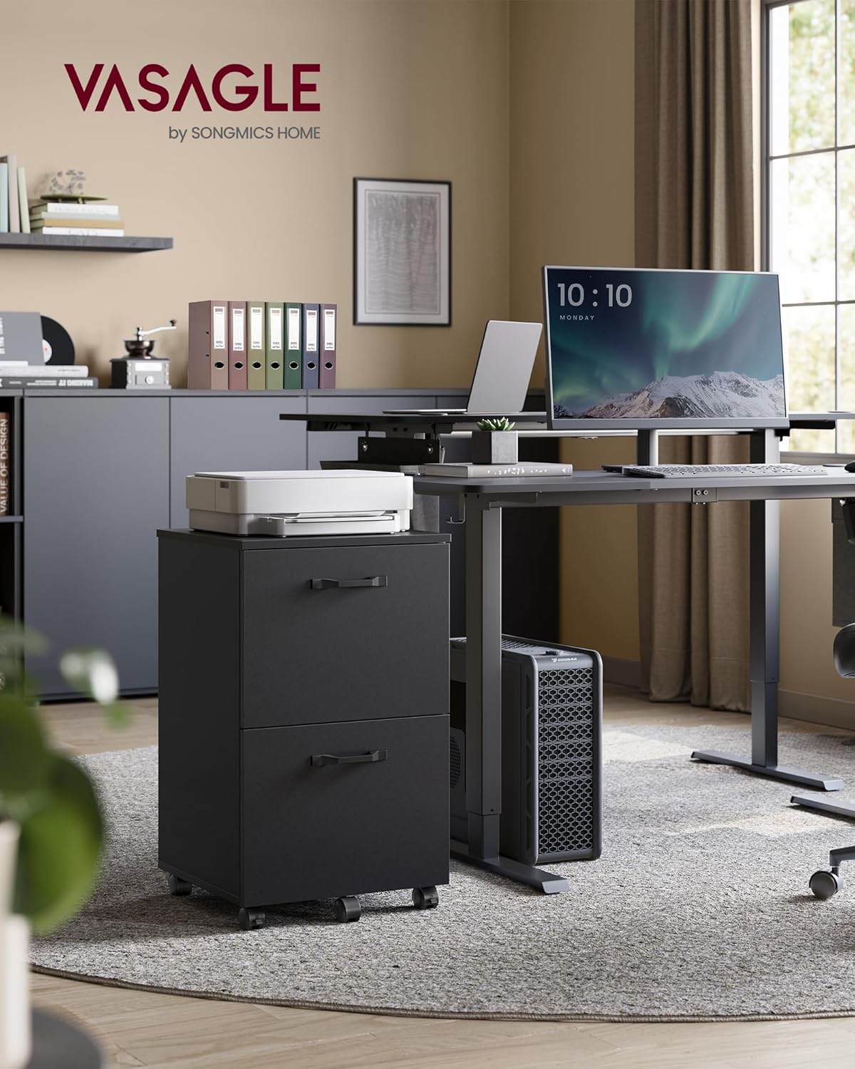 2 Drawer Mobile File Cabinet with Lockable Casters, Rolling Filing Cabinet and Printer Stand for A4 and Letter Size Documents Matte Black OFC040B16 - with | Sold by Uncle Wiener's Wholesale
