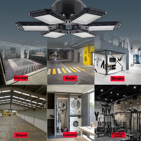 180W LED ceiling lights installed in garage with ultra-bright output