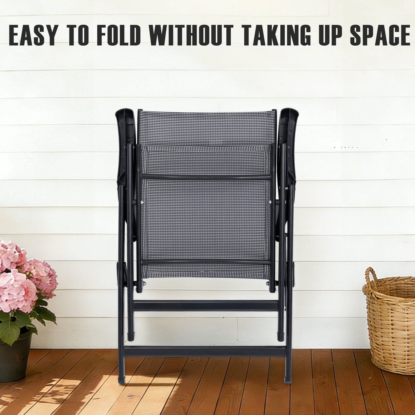 2 - Pack Outdoor Folding Patio Chairs Mesh Arm Chairs Gray AMOMC072 - with | Sold by Uncle Wiener's Wholesale