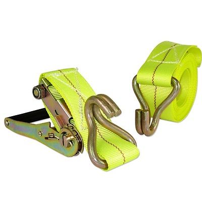 2” x 20FT Ratchet Tie Down Strap with Double J-Hooks – Yellow – 5,000 lb Load Capacity RS220
