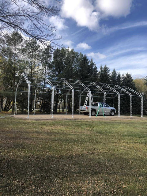 20' Double Truss Fabric Shelter – Heavy - Duty PVC Industrial Storage Tent - Portable Double Truss Storage Shelter with REPLACMEMT MAIN BODY COVER 20X56 14.5 OZ PVC | Sold by Uncle Wiener's Wholesale