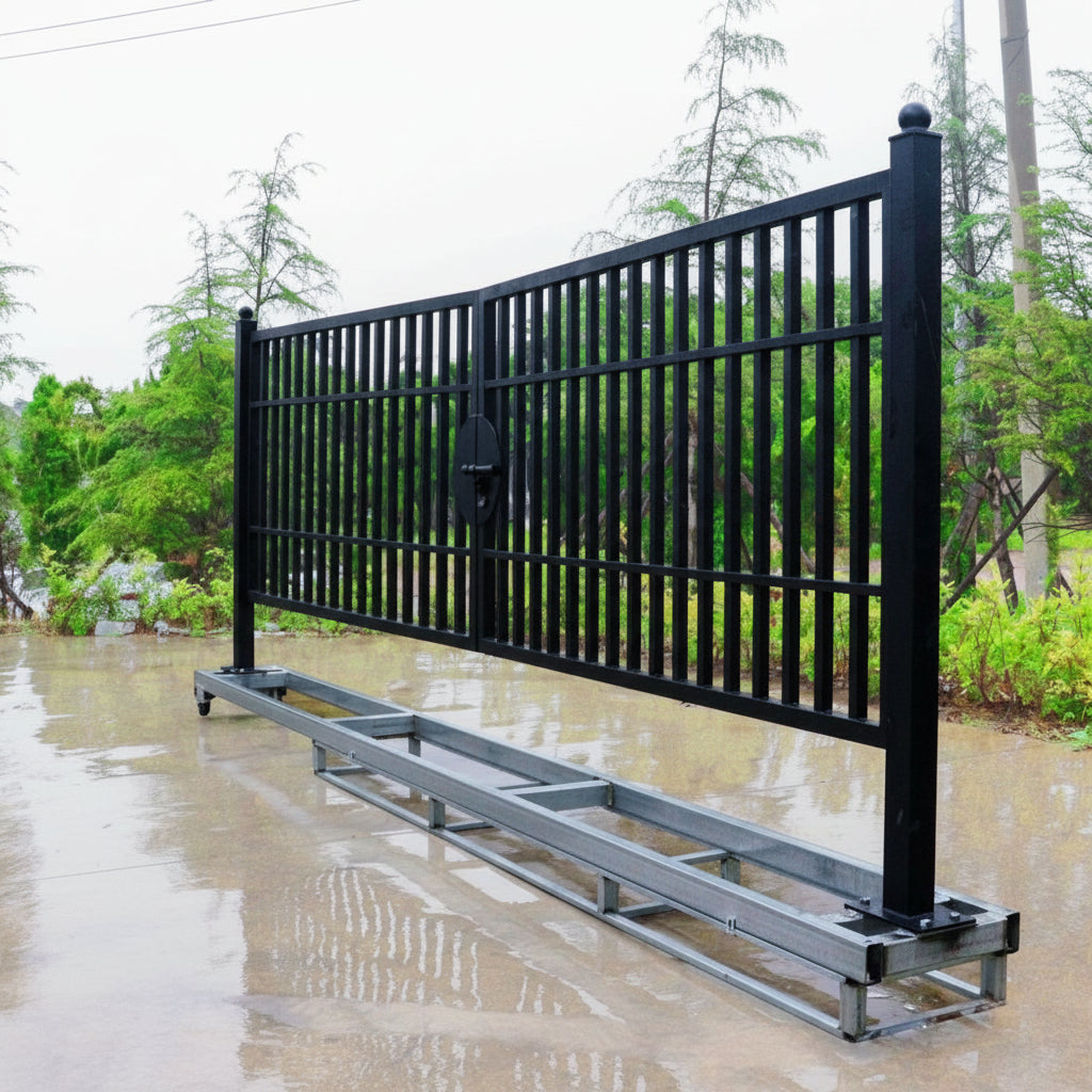 20 FT Galvanized Steel Farm Driveway Gate with Black Powder-Coated Finish – TM18NCC