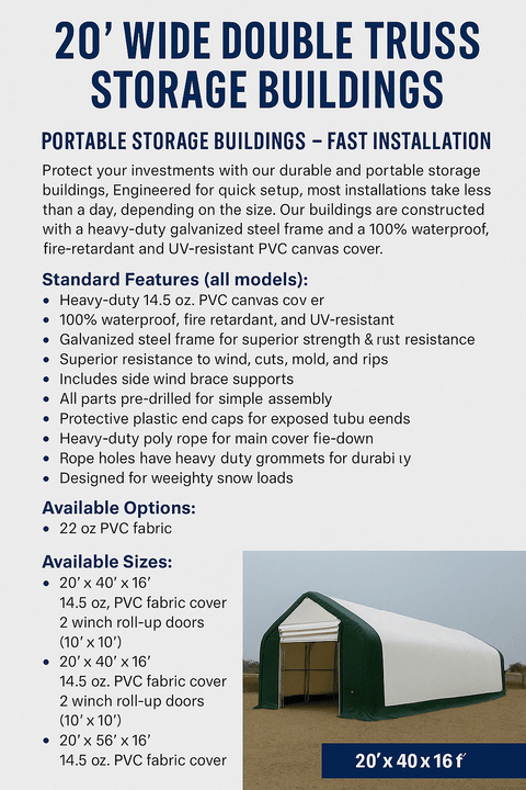 Portable PVC fabric storage tent for industrial use