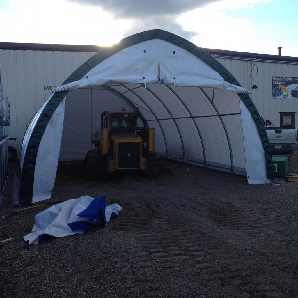 20′ WIDE SINGLE TRUSS STORAGE BUILDINGS - with Standard 20X42X12 10.5 OZ PE | Sold by Uncle Wiener's Wholesale