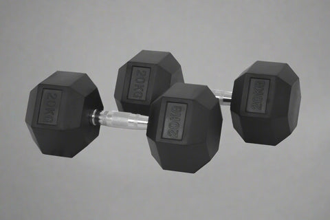Rubber hex dumbbells set with chrome handle 5kg to 25kg
Hexagonal dumbbells for strength training home and gym
Anti-roll rubber dumbbell set black chrome grip
Home gym hex dumbbells lineup 5kg 10kg 15kg 20kg 25kg
Close-up ergonomic chrome handle on hex dumbbell