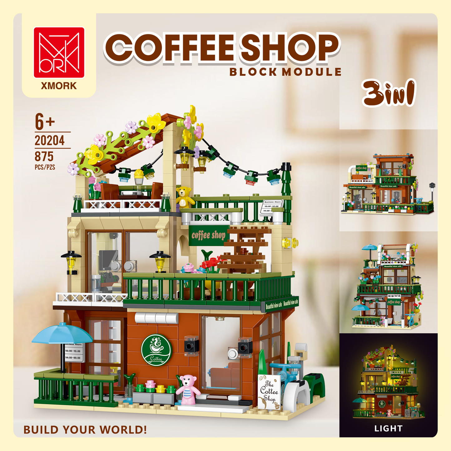 Block Building Set Forest Cabin City Cafe Hotel Modular Building Kits 1004
