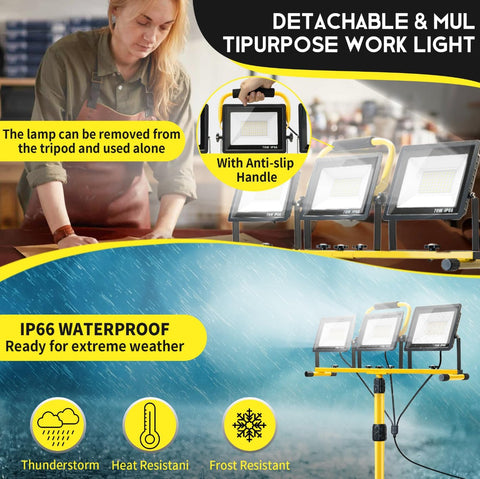21000Lumen LED Work Lights with Stand: 3 Head Portable Work Light with Individual Switch - IP66 Waterproof Tripod Worklight with 16.4FT Cord for Workshop Garage Construction Site Outdoor Lighting - with | Sold by Uncle Wiener's Wholesale