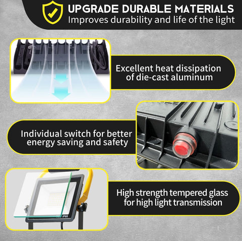 21000Lumen LED Work Lights with Stand: 3 Head Portable Work Light with Individual Switch - IP66 Waterproof Tripod Worklight with 16.4FT Cord for Workshop Garage Construction Site Outdoor Lighting - with | Sold by Uncle Wiener's Wholesale