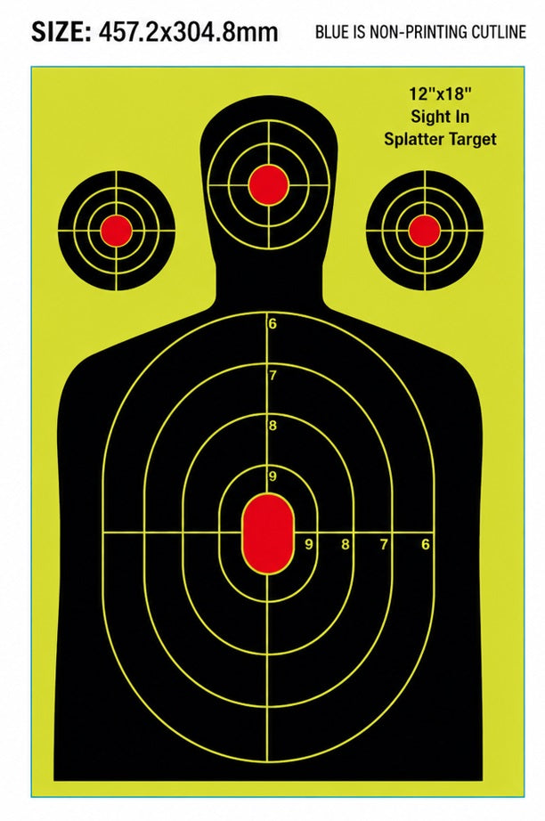 Splatter Shooting Targets 25-Pack High Visibility Reactive Paper Targets 12"x18" & 12"x12" SPTVR
