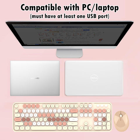 2.4G Full - Size Wireless Keyboard and Mouse Combo, Multi - Color Typewriter Style Round Keycap, Cute Candy Colors, Compatible with Notebook, PC (104 Keys,Milk Tea) - with | Sold by Uncle Wiener's Wholesale