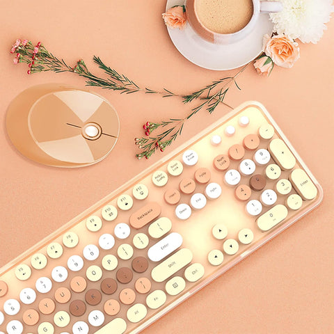 2.4G Full - Size Wireless Keyboard and Mouse Combo, Multi - Color Typewriter Style Round Keycap, Cute Candy Colors, Compatible with Notebook, PC (104 Keys,Milk Tea) - with | Sold by Uncle Wiener's Wholesale