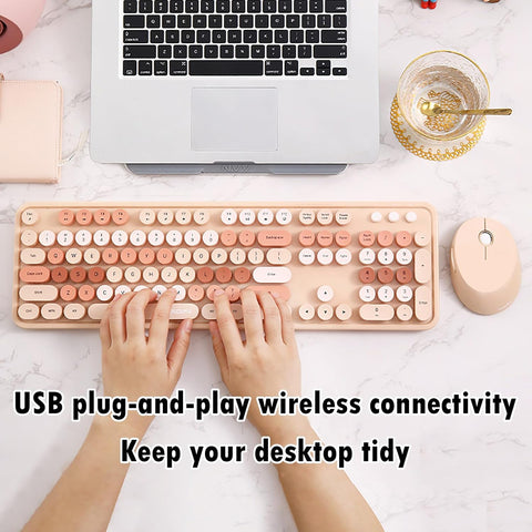 2.4G Full - Size Wireless Keyboard and Mouse Combo, Multi - Color Typewriter Style Round Keycap, Cute Candy Colors, Compatible with Notebook, PC (104 Keys,Milk Tea) - with | Sold by Uncle Wiener's Wholesale