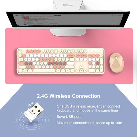 2.4G Full - Size Wireless Keyboard and Mouse Combo, Multi - Color Typewriter Style Round Keycap, Cute Candy Colors, Compatible with Notebook, PC (104 Keys,Milk Tea) - with | Sold by Uncle Wiener's Wholesale