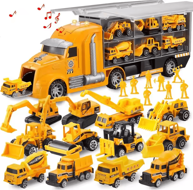 25 - Piece Transport Engineering Truck Toy Set with Lights Sounds Storage Carrier 201625 - with | Sold by Uncle Wiener's Wholesale