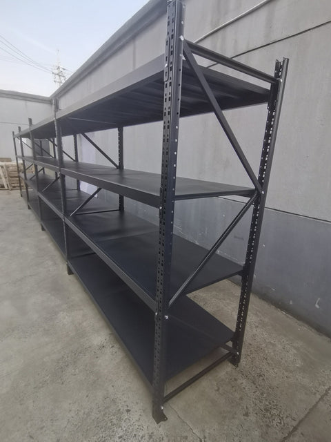 26.5FT Industrial Racking – Heavy - Duty 3 & 4 Tier Black Metal Rack Storage Shelving - with 26.5 ft L × 24 in W × 6.5 ft 4 Layers All Black | Sold by Uncle Wiener's Wholesale