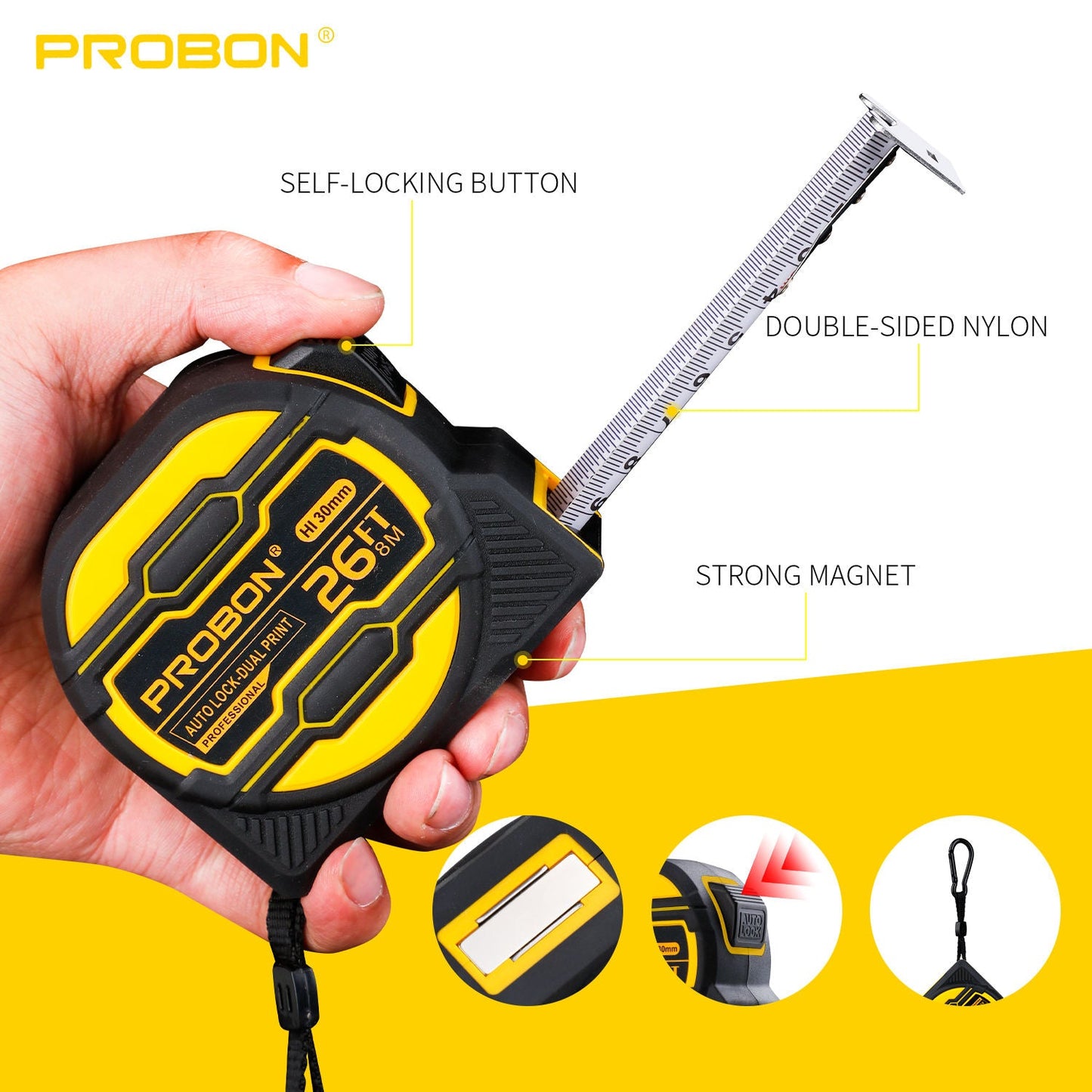 26FT Tape Measure 8m x 30mm Magnetic Double-Sided Auto Lock Measuring Tape PB001 - with | Sold by Uncle Wiener's Wholesale