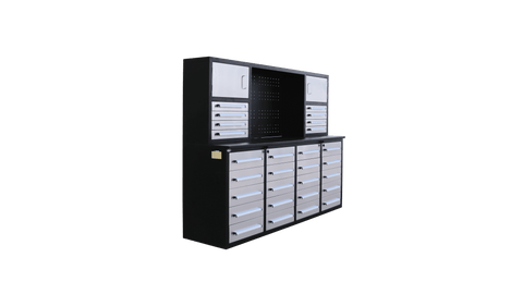 28 - Drawer Heavy Duty Tool Box Workbench 7FT – Locking Drawers, Stainless Steel & Painted Finishes Red, Blue, Black, Stainless - with Blue | Sold by Uncle Wiener's Wholesale